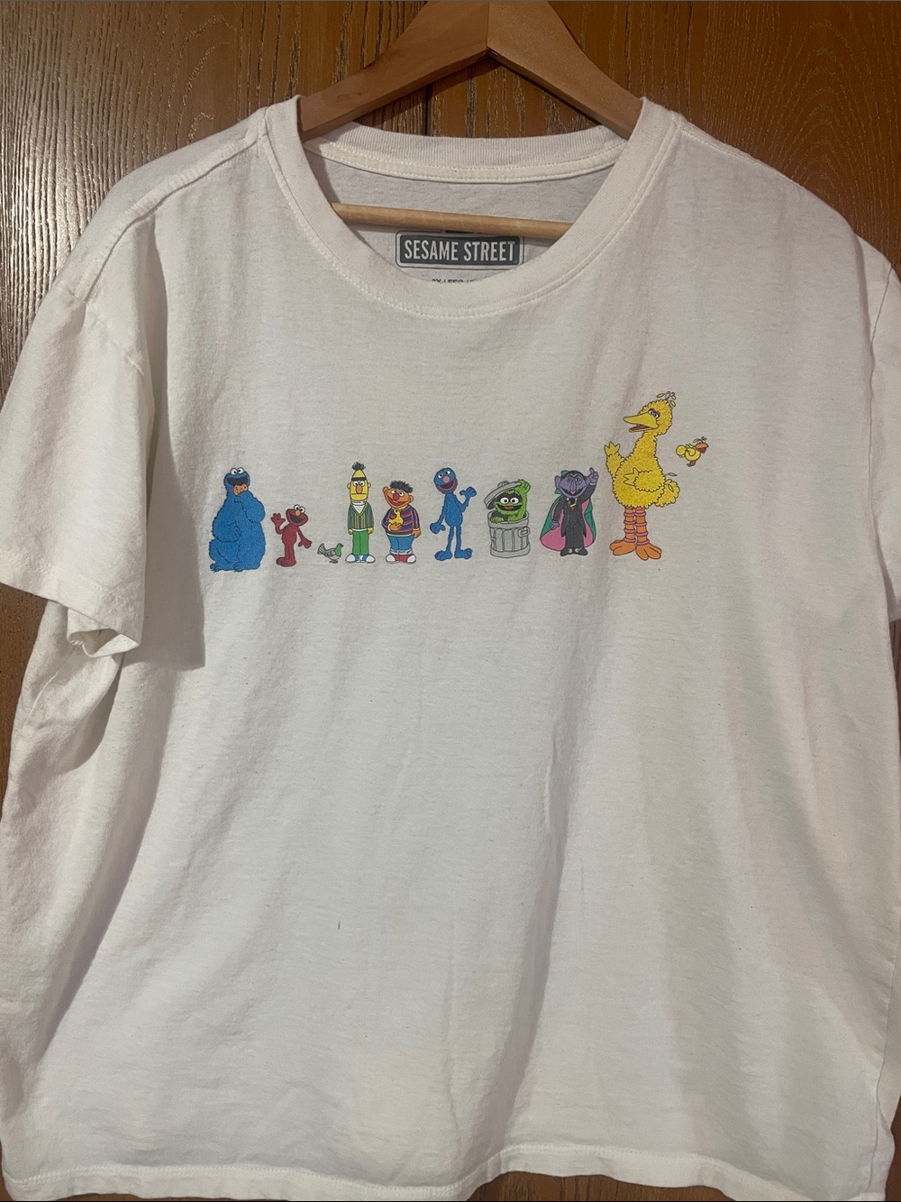 Sesame Street White Tee with Colorful Character Lineup